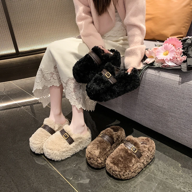 2025 New Women's Lamb Wool Warm Baotou Slippers Easy To Wear Cotton Slippers Indoors and Outdoors in Autumn and Winter