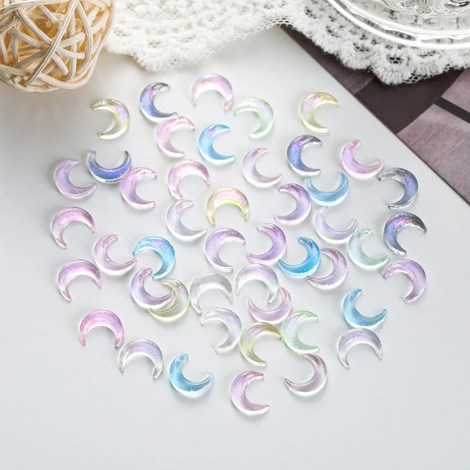 50pcs Mini Transparent Resin Kawaii Moon Star Planar Flatback Nail Art Miniatures Accessories Decor Craft Cabochon Item Sticker
