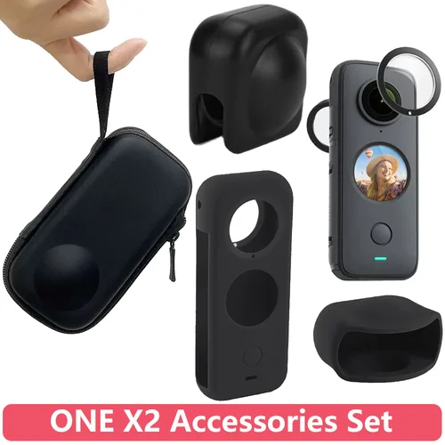 Juego de accesorios ONE X2, protectores de lentes, funda protectora, Estuche de transporte, funda protectora de silicona, tapa de lente X2 para cámara Insta360 ONE X2
