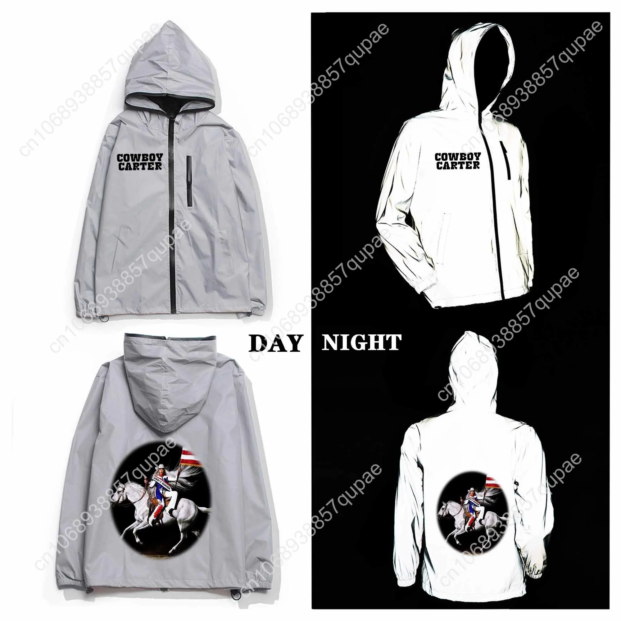 Beyonce Reflective Jacket Rock Cowboy Carter Men Women Coat Hooded Windbreaker Runing Pocket Jackets Cycling Customized Hoodie