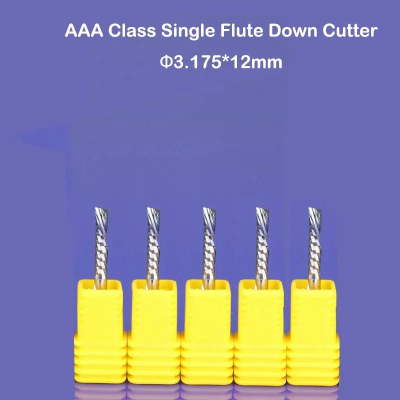 5pcs 3.175mmx12MM Single Flute DOWN Cutter, Left Helical Carbide Milling Tool Bits for Cutting Grooving Wood, Plastic Board, PVC