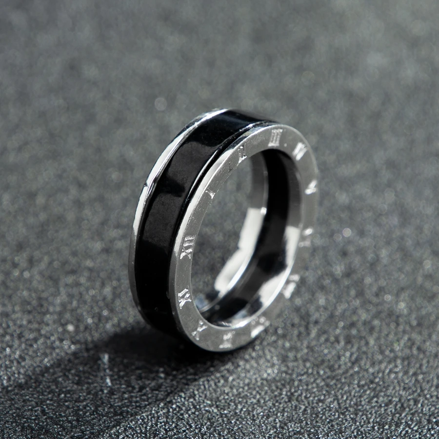 

TIMESWIND Fashion S925 Silver Natural A-type Black Jade Roman Numeral Women Ring with Certificate