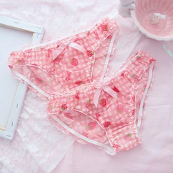 Cute School Girl Strawberry Panties Sexy Mesh Breathable Underwear Japanese Kawaii Lolita Intimate Lingerie Femme Thong