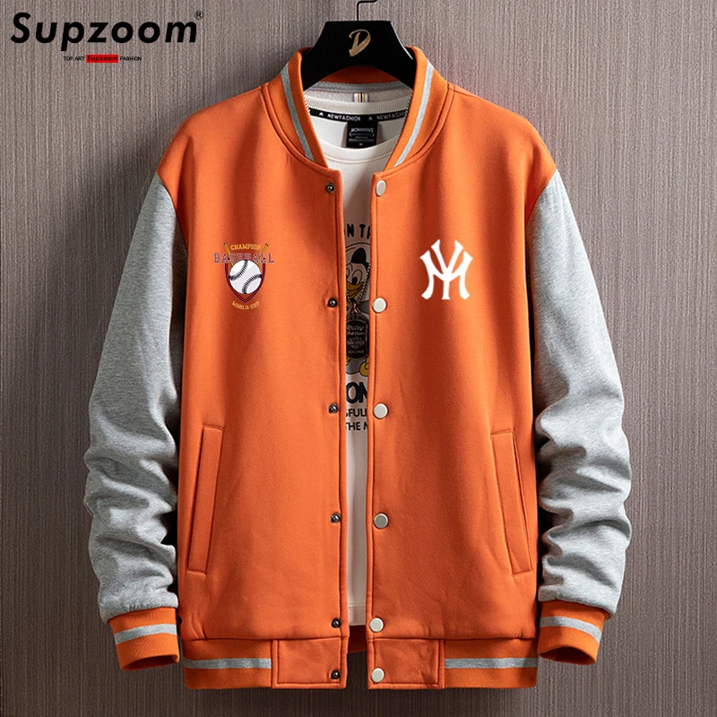 Supzoom nova chegada carta costela manga algodão logotipo da moda único breasted casual bomber jaqueta de beisebol solto casaco cardigan