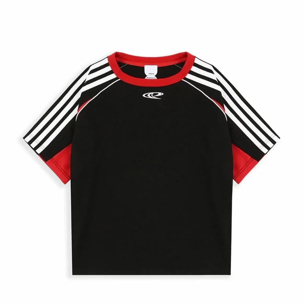 PROJECT G/R Summer Patchwork Four-Stripes Design Letter Print Roundneck Short-Sleeved T-Shirt Grailz Protocol Index