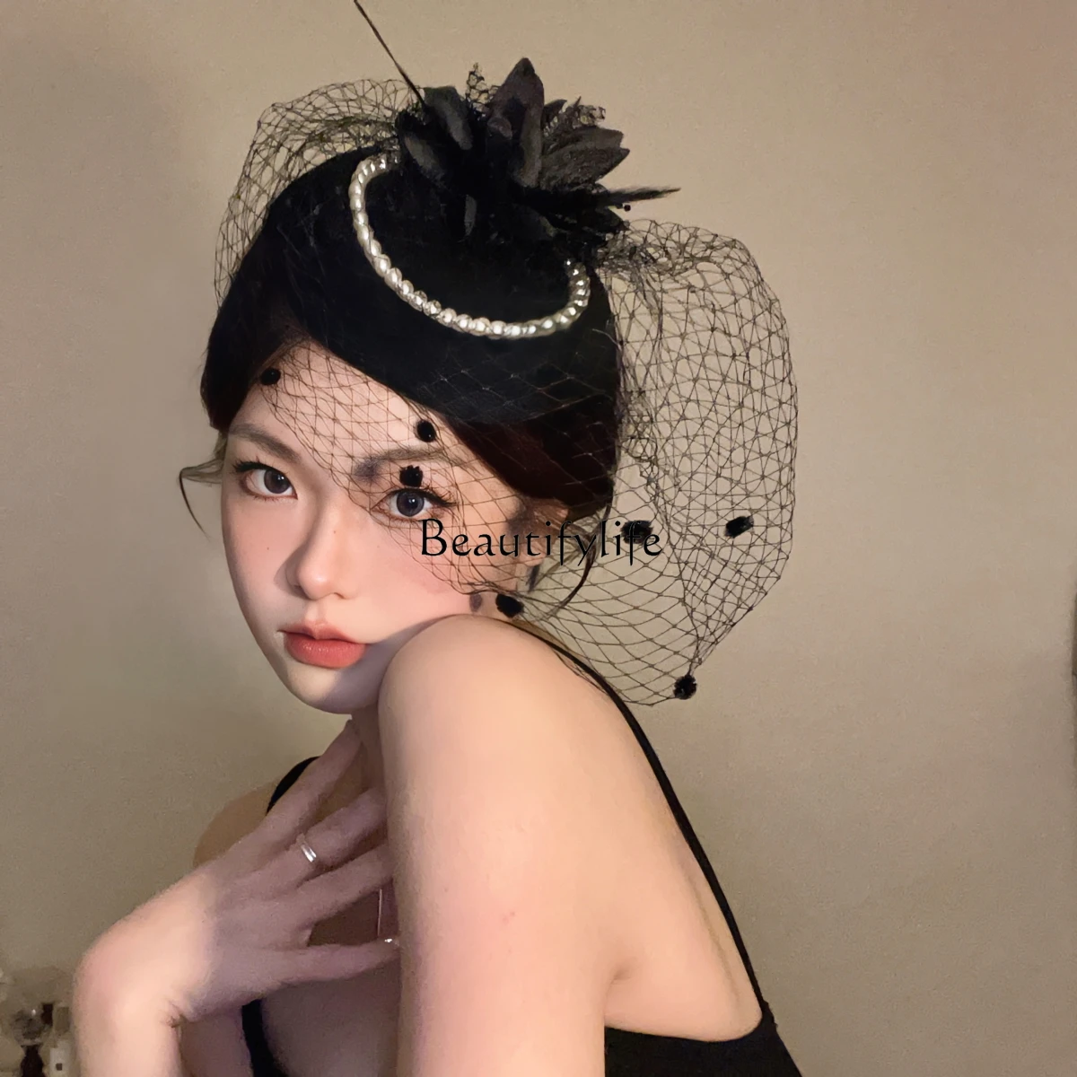 

Retro Republic of China mesh top hat women's headdress cheongsam dress hair accessories Halloween decoration