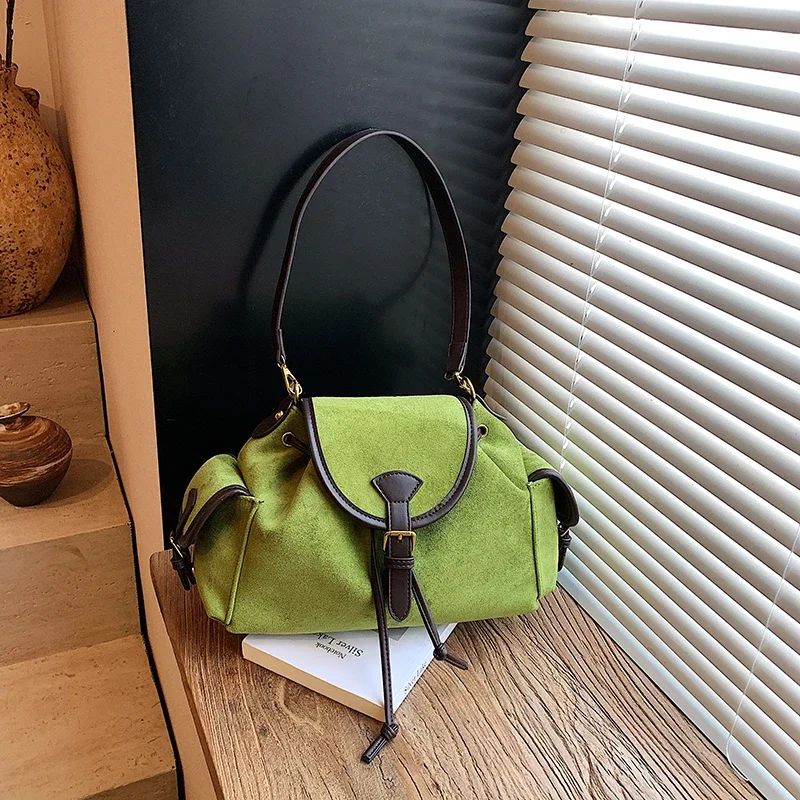 

2025 Autumn & Winter New Fashion Faux Suede Shoulder Bags Solid Large Capacity Stylish Design Retro Crossbody Bags for Women