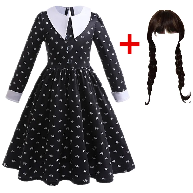 Wednesday Adams Costume Girl Carnival Party Movie Cosplay Dress Wednesday Easter Halloween Costume for Kids 3-12 Years