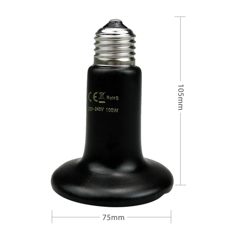 Ceramic Emitter Heat Lamp Bulb Pet Heating Light Bulb Infrared Black for Ceramic Heate Reptile Animals Heater Brooder Chocadeira