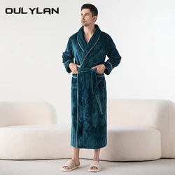 Men's Winter Thicken Flannel Robes V Neck Warm Bathrobe With Belt Men Fluffy Shower Robe Dressing Gown Male Sleepwear Homewear