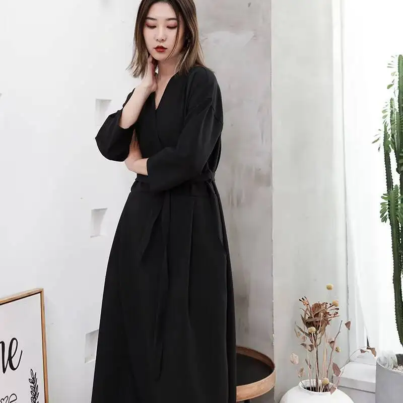 Ladies' One-Piece Wide-Leg Pants Spring And Autumn Classic Dark Mountain Wind Leisure Loose Large Size Long