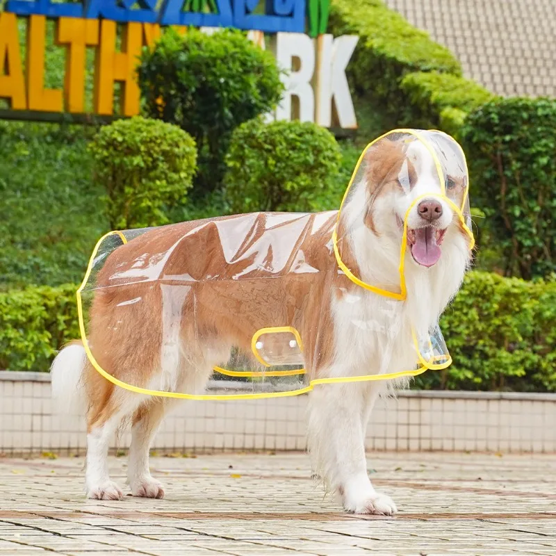 Transparent PU Dog Raincoat, Colorful Edge Hooded Pet Rain Jacket, Waterproof Lightweight Rainwear for Small Medium Large Dogs