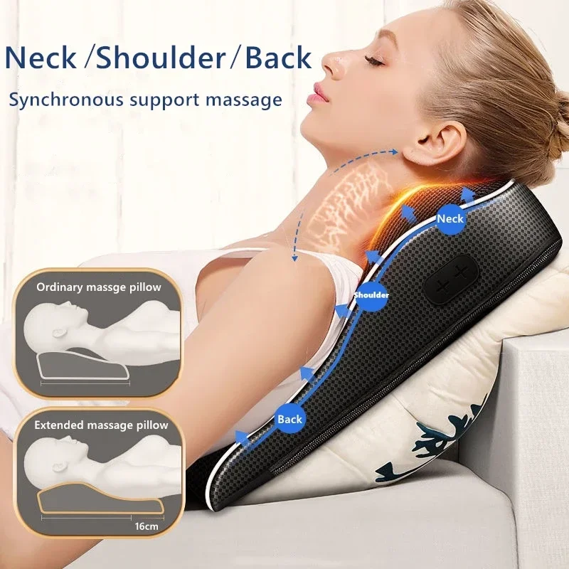 New Electric Shiatsu Head Neck Cervical Ttraction Body Massager Car Back Pillow with Heating Vibrating Massage Device