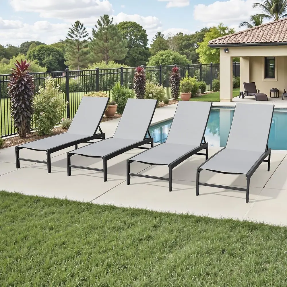 

Outdoor 4-Piece Chaise Lounge Set, 5-Position Adjustable Recliners, Weather-Resistant Patio Furniture for Pool, Beach, Yard (Lig