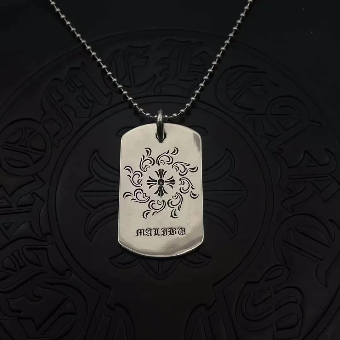 

S925 sterling silver trendy retro large sunflower pendant nameplate tag necklace premium sense