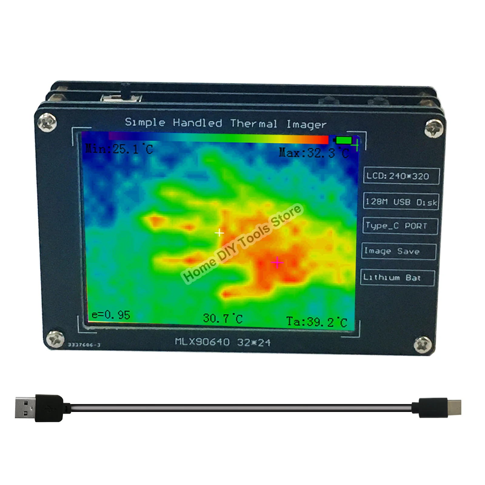 

MLX90640 Digital Infrared Thermal Lightweight 2.8 Inch Temperature Measurement Sensor USB Charging for Industrial Components