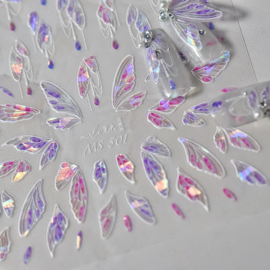 Shiny Jelly Butterfly Wing for Nail Art, Decal 3D, Decoração em relevo, Ferramentas de manicure, Adesivo Borboleta, Alívio macio, em relevo, roxo, vermelho, branco