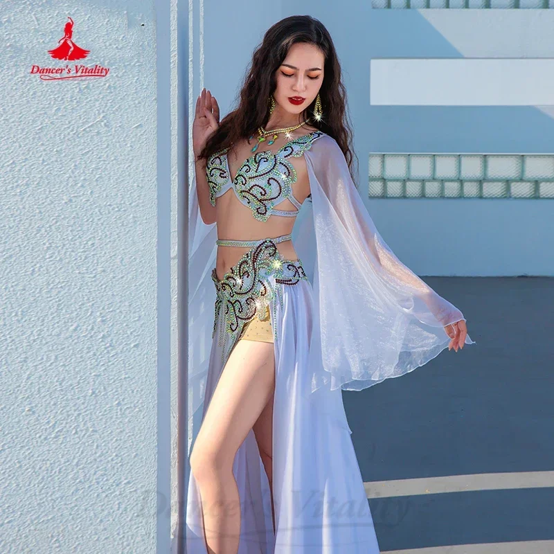 Belly Dance Costume Suit Women Senior Stones Bra+Satin Long Skirt 2pcs Customsized Oriental Performance Suit Bellydance Outfit