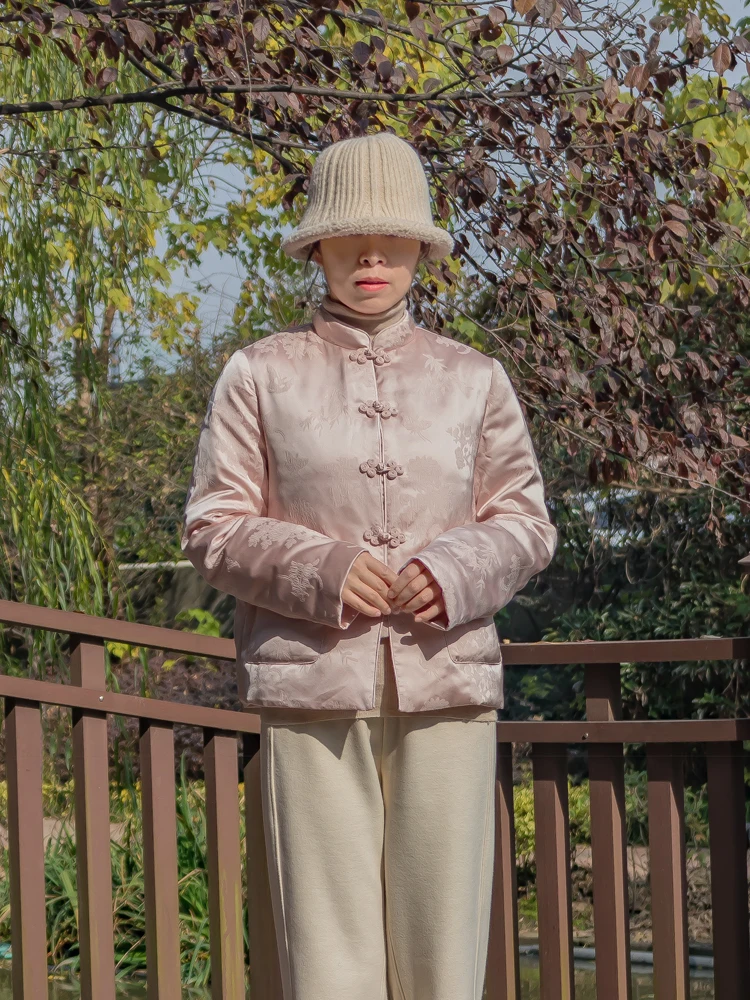 

ort down Jaet Geometric Pattern Commute Sle Stand Collar Single Button Closure White Goose down Embroidery ket