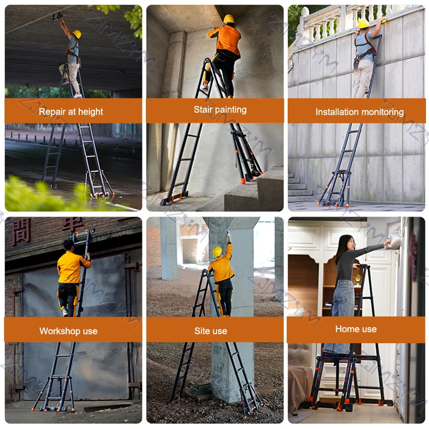 2.1*2.1m Multifunctional Folding Ladder Thickened Aluminum Alloy Ladder Engineering Lifting Herringbone Ladder Telescopic Ladder