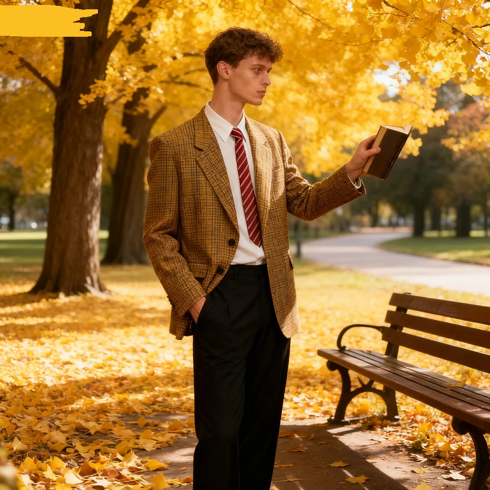 

Men's Houndstooth Brown Blazer Slim Fit Tuxedo Checkered Jacket Notch Lapel for Graduation Dance 1 Piece Casual Outerwear