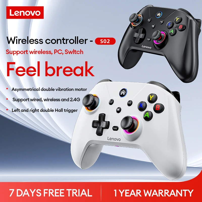 Choice Lenovo S02 Ultimate Wireless Bluetooth 2.4G Gamepad Hall Joystick Gamepad Dual-vibration Turbo Trigger Gaming Controller