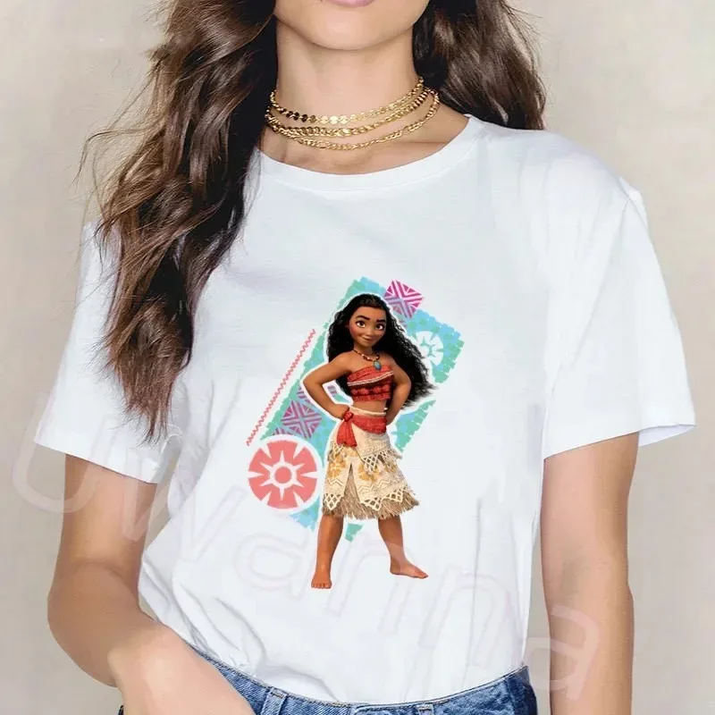 

Женская футболка Disney Moana, забавная футболка с модным принтом, новая популярная футболка с рисунком манги, уличная одежда из чистого хлопка, футболка