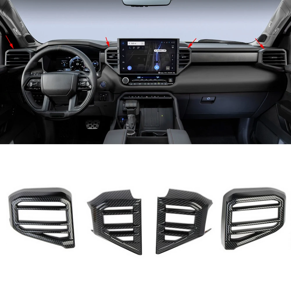 

4pcs/Set Carbon Fiber Style ABS Car Interior Front Dashboard Side Air Vent Outlet Cover Trim Fit for Toyota Tundra 2022