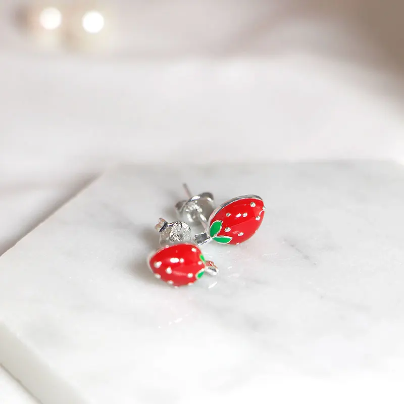 Boucles d'oreilles fraises pour femmes, en argent Sterling 925, de qualité