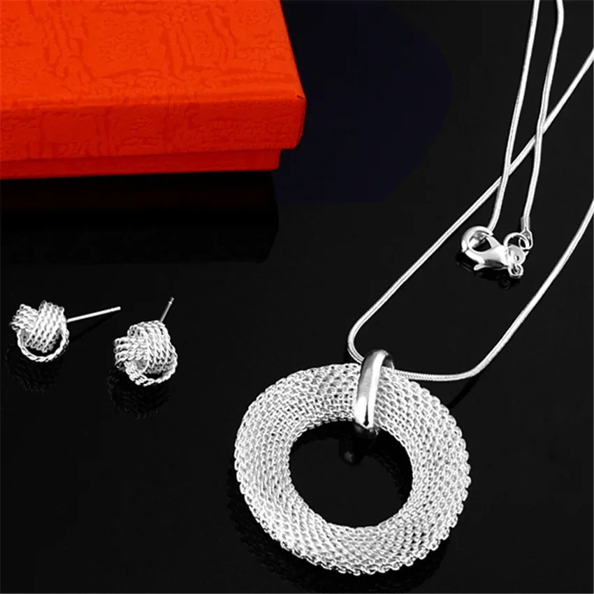 Special offer 925 Silver plated Jewelry Sets custom Round Necklace Earrings Stud for Women Fashion Party Wedding Couple Gifts