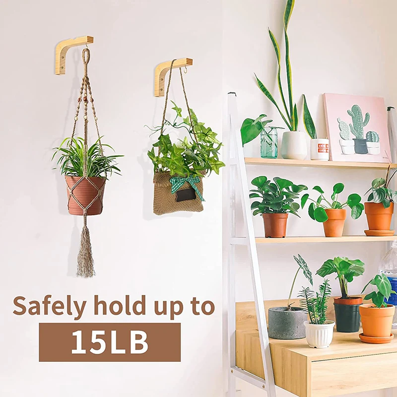 Colgadores de plantas de pared en forma de L de madera, gancho para maceta, soporte para linternas, carillones de viento, accesorios para maceta de flores de balcón, nuevo