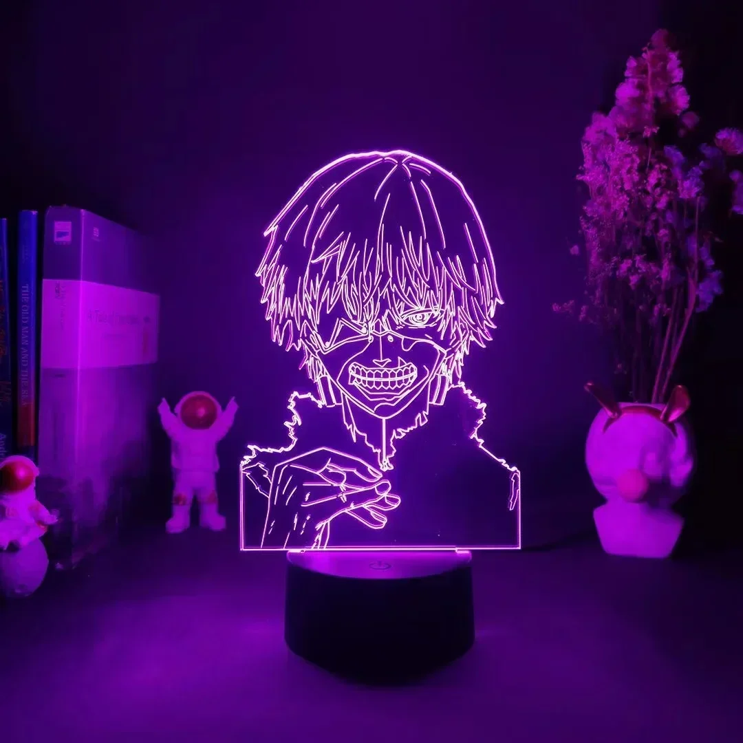 Tokyo Ghoul Ken Kaneki 3D LED Night Light, Anime Lâmpada para decoração do quarto, Nightlight, Birthday Gift, Acrílico, Brinquedos infantis