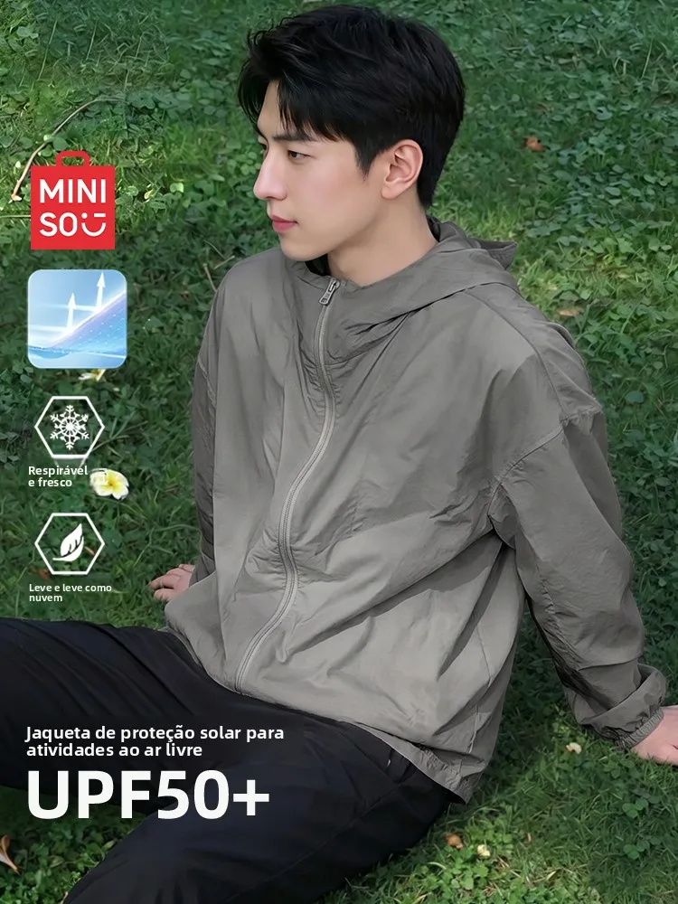 メンズアイスシルクフード付き日焼け止め服軽量夏通気性フィッシングスキンシャツファッショナブルなルーズフィット長袖ジッパー開閉