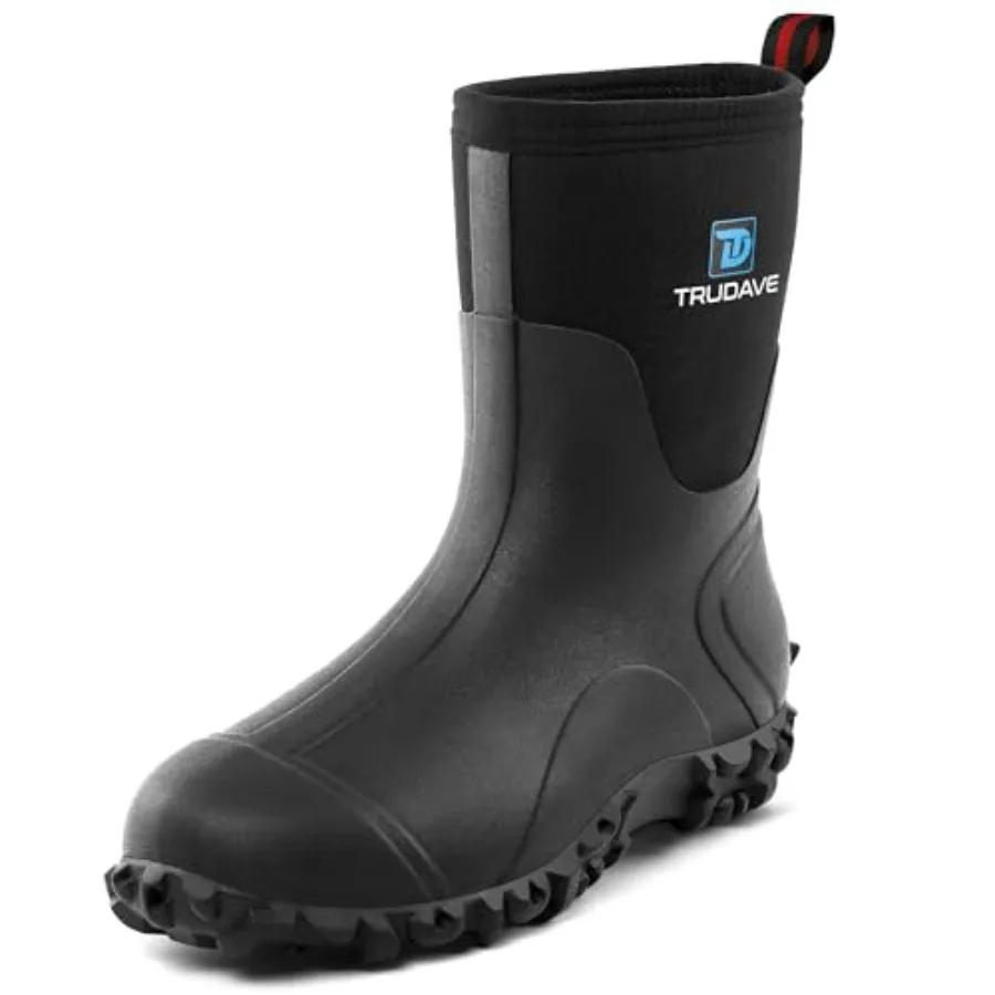

Trudave Rubber Boots for Men, 6mm Neoprene Insulated Mud Boots with Steel Shank, Men's Mid Calf Waterproof Rain Boots, Anti-Sli