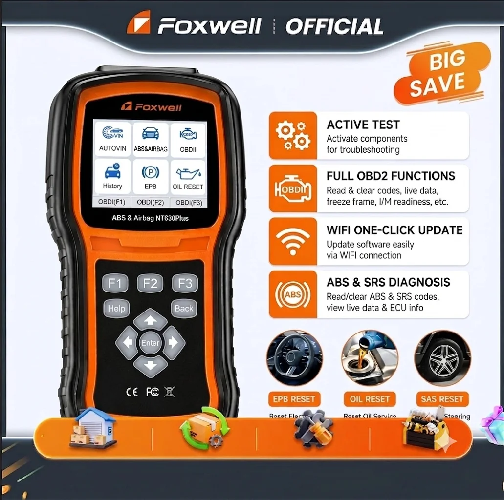 FOXWELL NT630 Plus OBD2 Scanner ABS Bleeding SRS Airbag Reset SAS Calibration Bidirectional Code Reader Car Diagnostic Tools