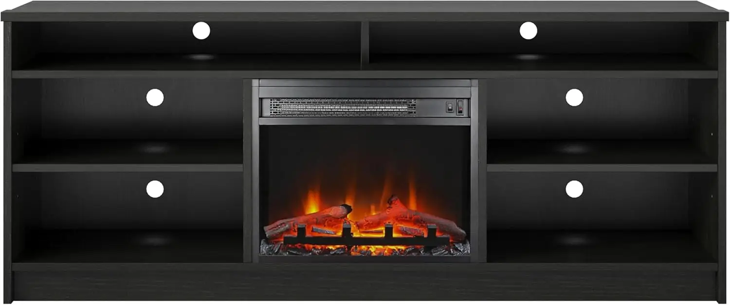 Replaceable Electric Fireplace Insert Heater, Realistic Log and Flame Effect, For Living Room or Bedroom, Black Oak