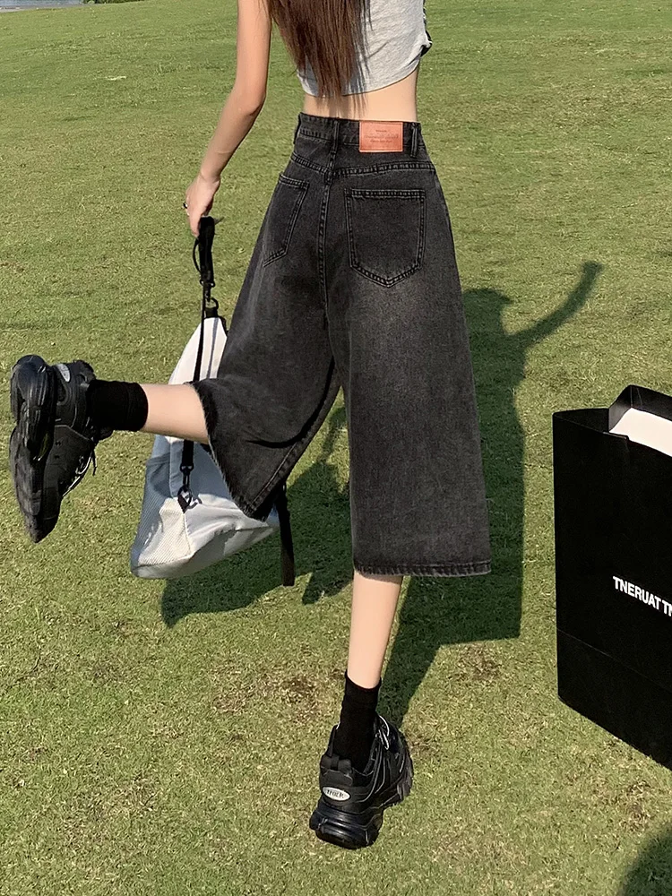 

Japanese Vintage Clothes Denim Woman Bell Bottom Baggy Y2K Black Korean Fashion Harajuku Style Streetwear High Waist Wide