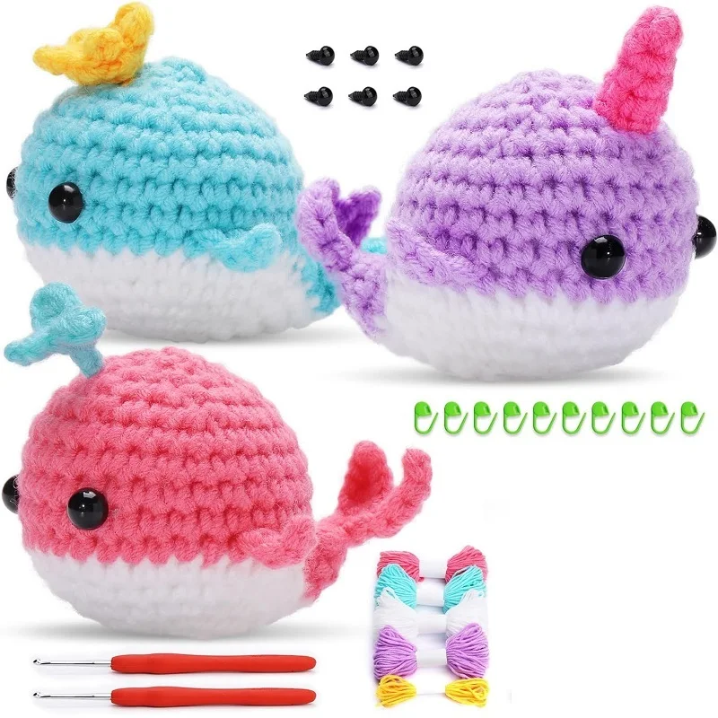 

LMDZ 2/3/4Pcs Colorful Whale Crochet Kit Beginner Crochet Kit Cute Crochet Starter Kit Stitch Marker Complete Crochet Set