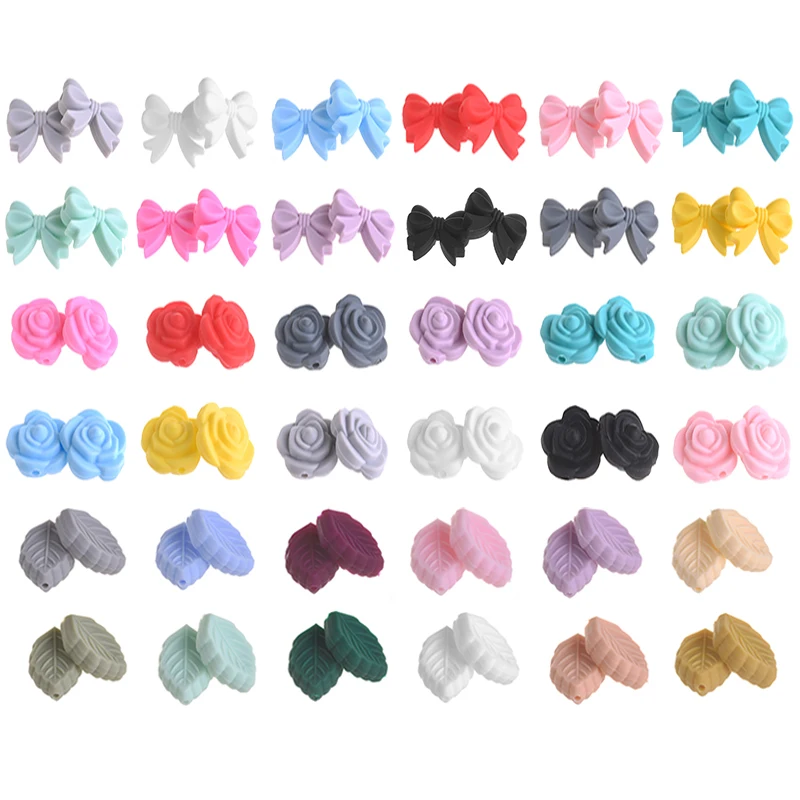 10Pcs Silicone Beads Leaf Flower Bow Food Shape Food Grade Teether Bead DIY Pacifier Chain Necklace Accessories Infant Care