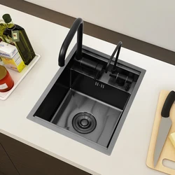 Nano Black Nakajima Bar Sink Hidden Kitchen 304 Stainless Steel Single Groove Invisible With Cover