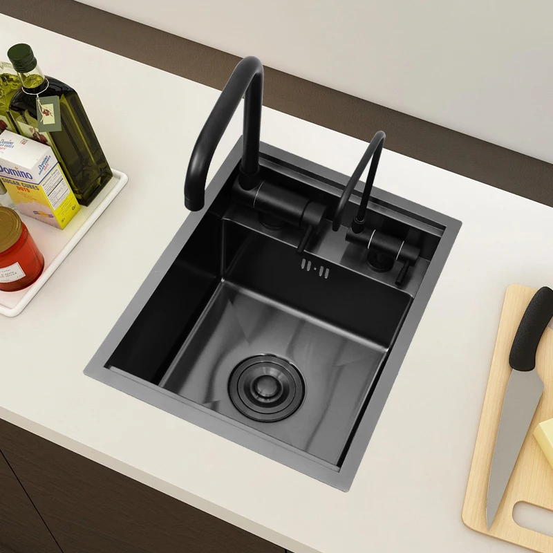 Nano Black Nakajima Bar Sink Hidden Kitchen  304 Stainless Steel Single Groove Invisible With Cover