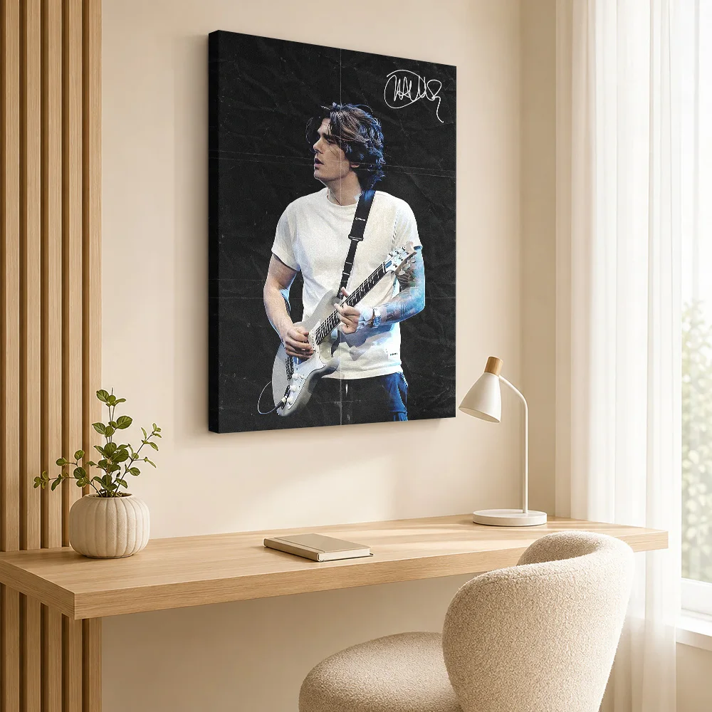 John Mayer Playing Guitar Canvas Painting Poster Customized Retro Music Wall Art for Bedroom Decor Ready to Hang Gift for Fans