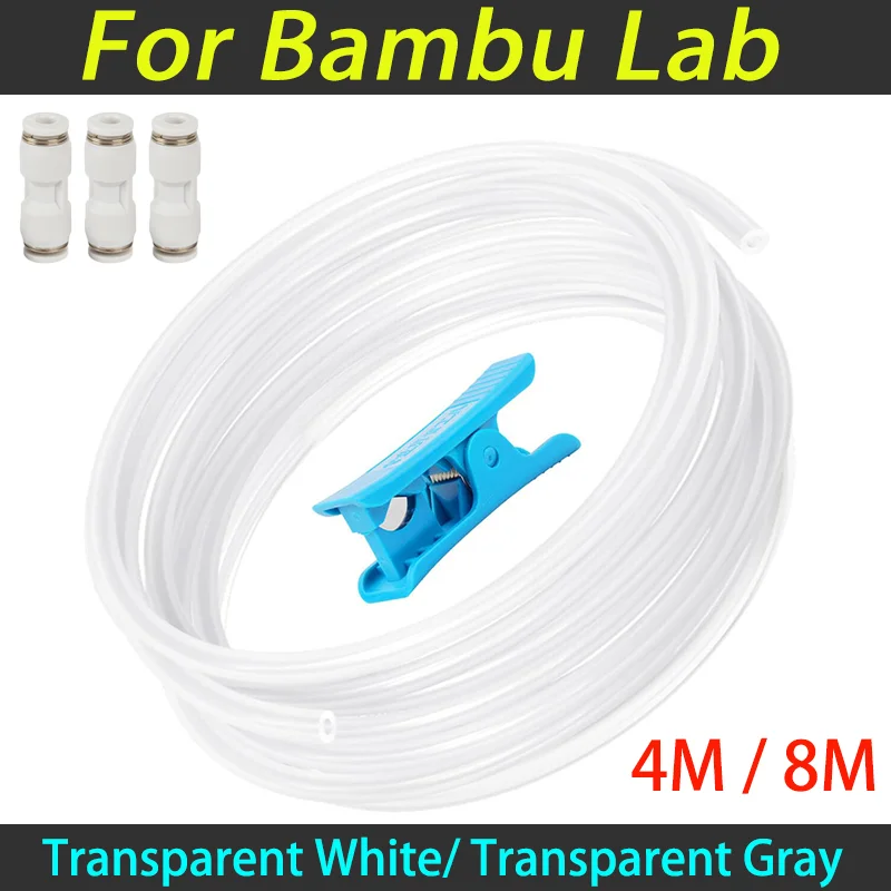 For Bambu Lab P1P/P1S/X1/X1C PTFE Tube 2.5mm ID×4mm OD,Length 4/8M transparent white/grey PTFE Tube with Tubing Cutter 3D Printe