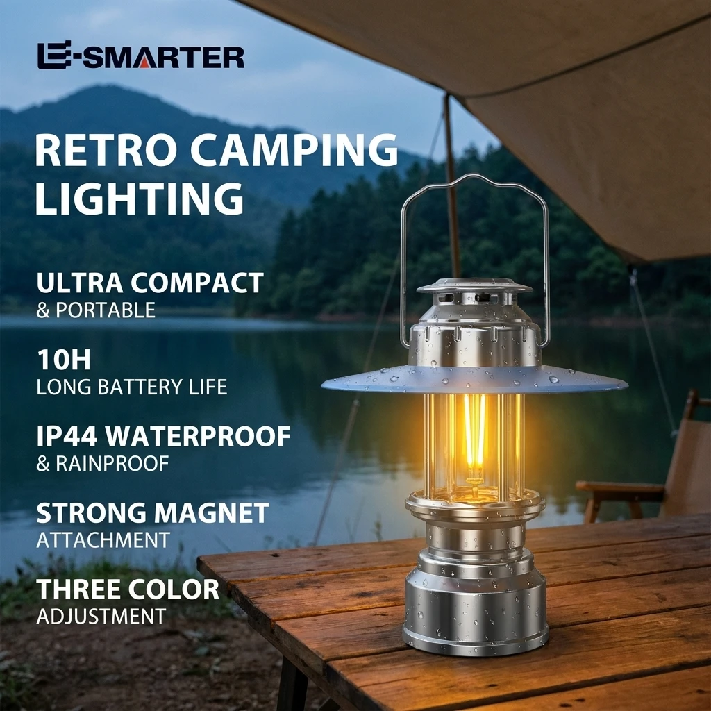 

Vintage Portable LED Lantern Handheld Emergency Lamp Outdoor Atmosphere Light for Camping Tent Use with Practical Charging