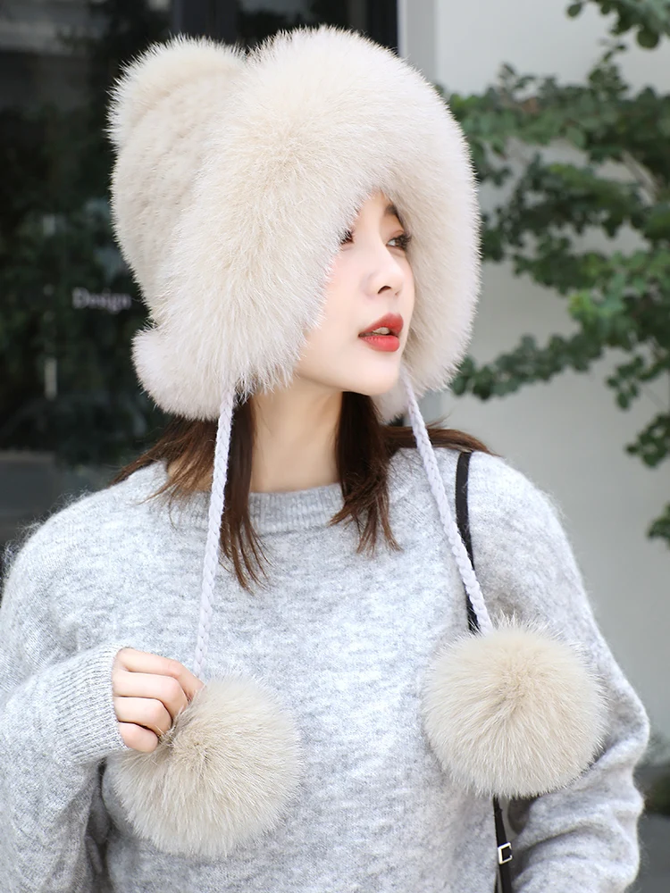 real-mink-fur-hat-with-fox-fur-ball-earmuffs-protective-cap-winter-hat-for-women-russian-autumn-hat-fox-fur-beanies-fall-bonnet