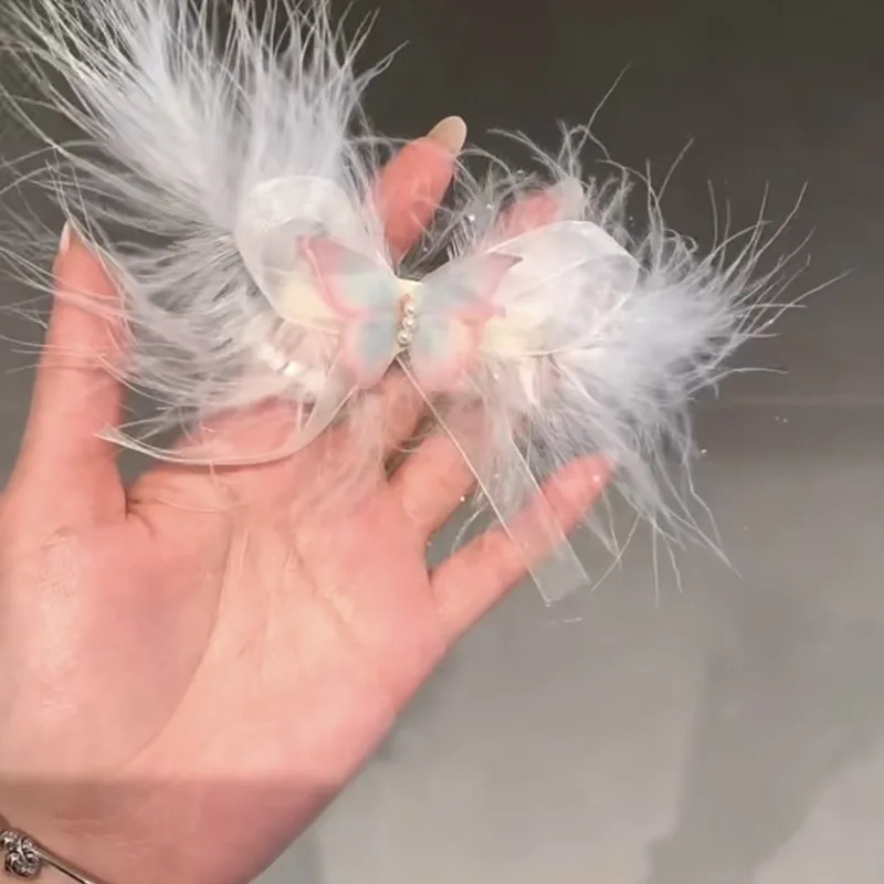 

Feather Butterfly Princess Hair Clip, Elegant Bow Headband, Fashionable Hair Clips for Girls, Hair Accessories for Women ，
