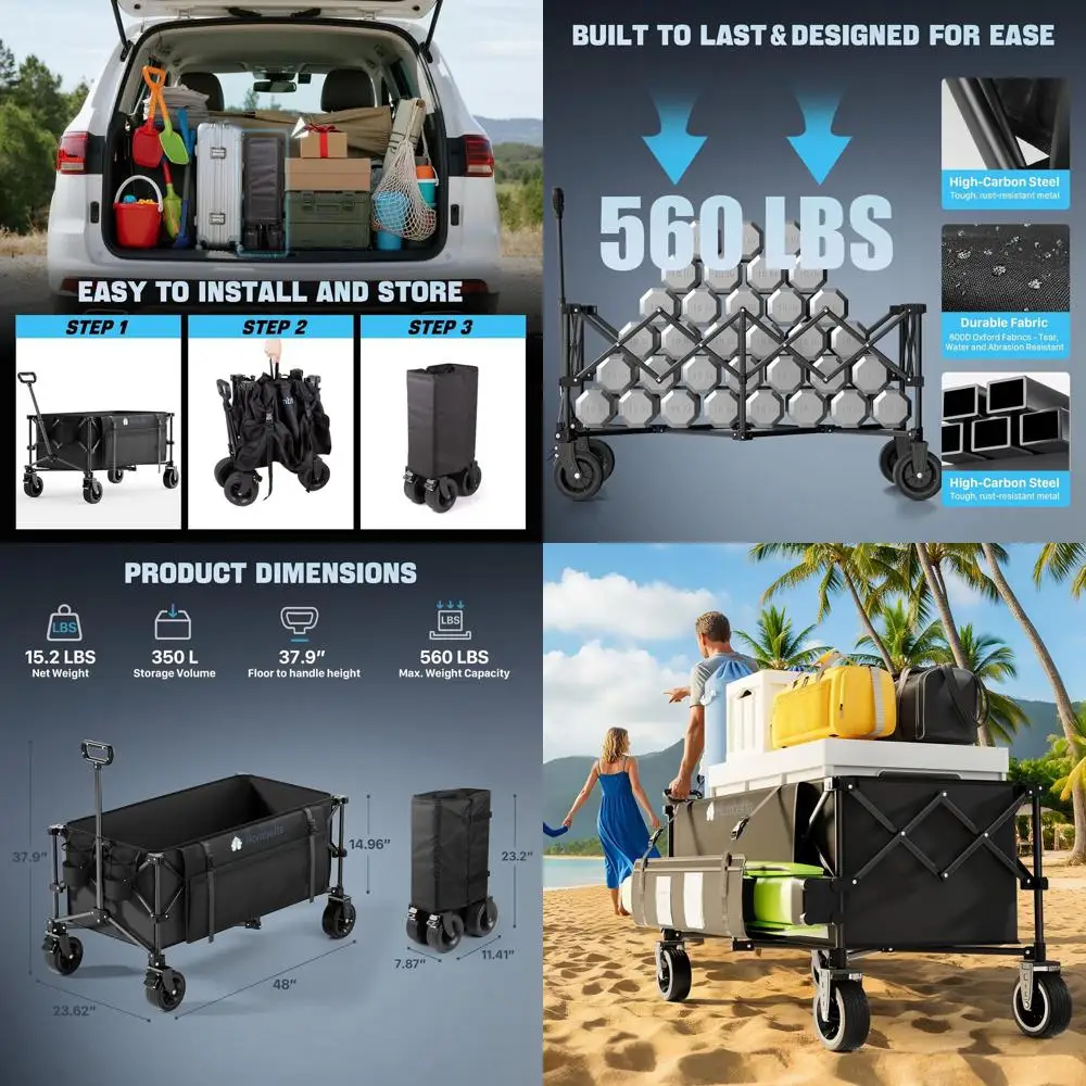 

Очень большая складная универсальная тележка 48 футов, грузоподъемность 560 фунтов, вездеходные колеса, ткань 600D, с тормозами для приключений на открытом воздухе