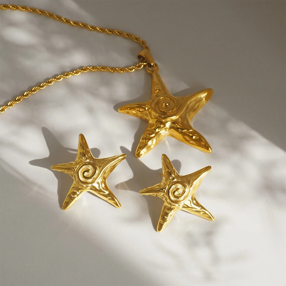 Vintage Jewelry Style Golden Star Necklace Stud Earring For Women's Earrings Cosplay Girls Party Accessories Gift