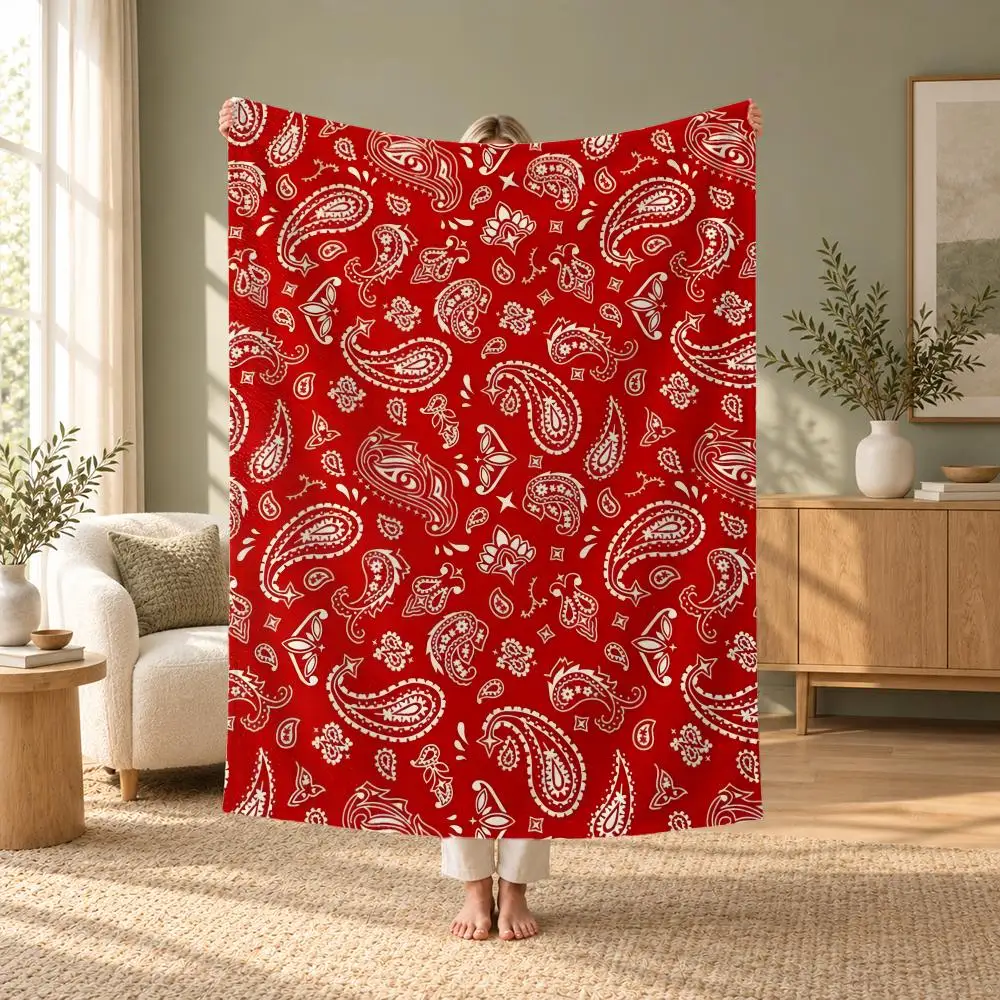 Pattern Boho Bandana Throw Flannel Throw Blanket for Travel & Office, Warm Outdoor Custom Bedspread, Ideal Gift