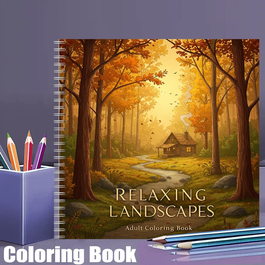 

Coloring Book Relaxing Landscapes for Adults, Relaxing Colouring Book, Stress Relief, Birthday Gift Back to School Art Supplies